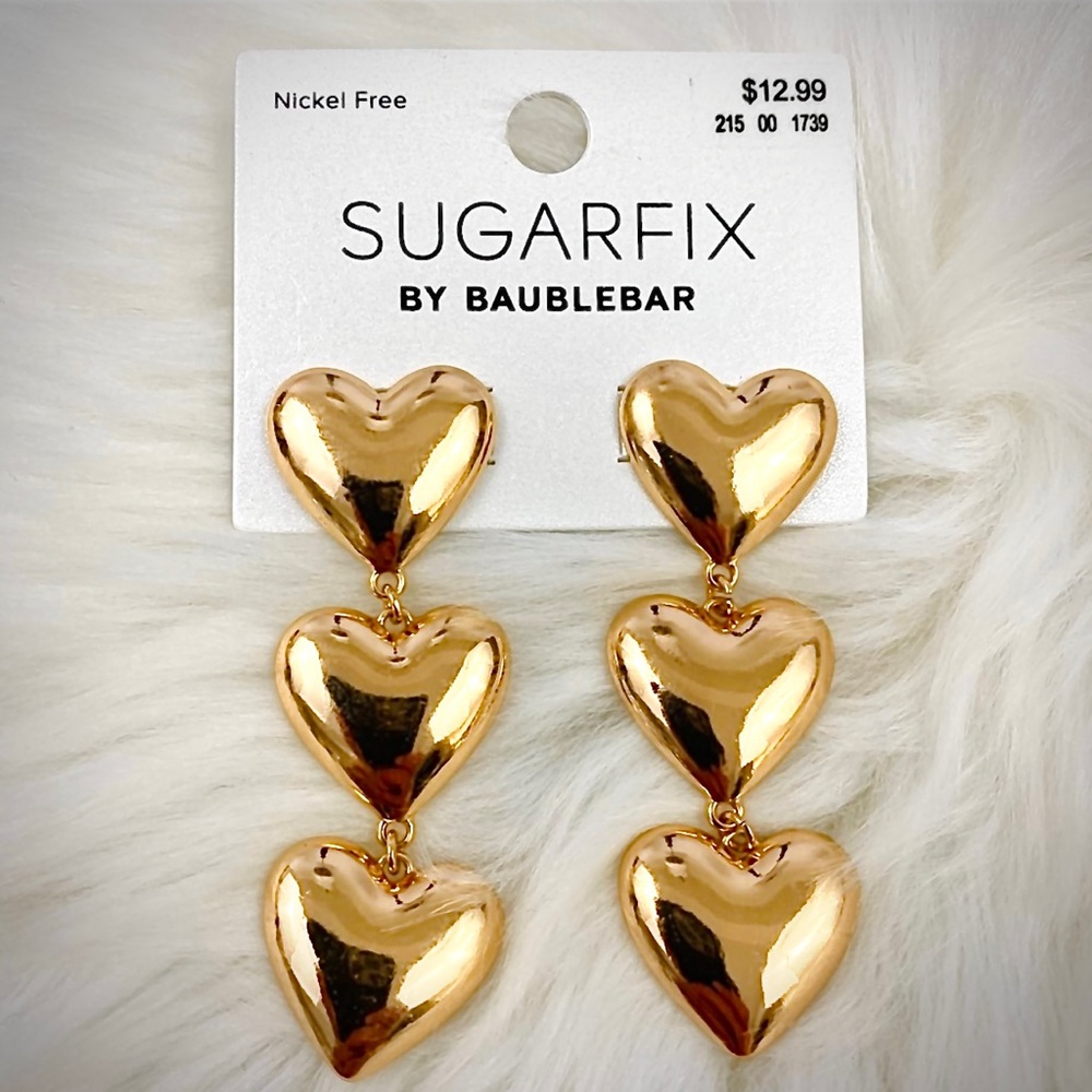 SugarFix Gold Gilded Stacked Heart Drop Stud Earrings